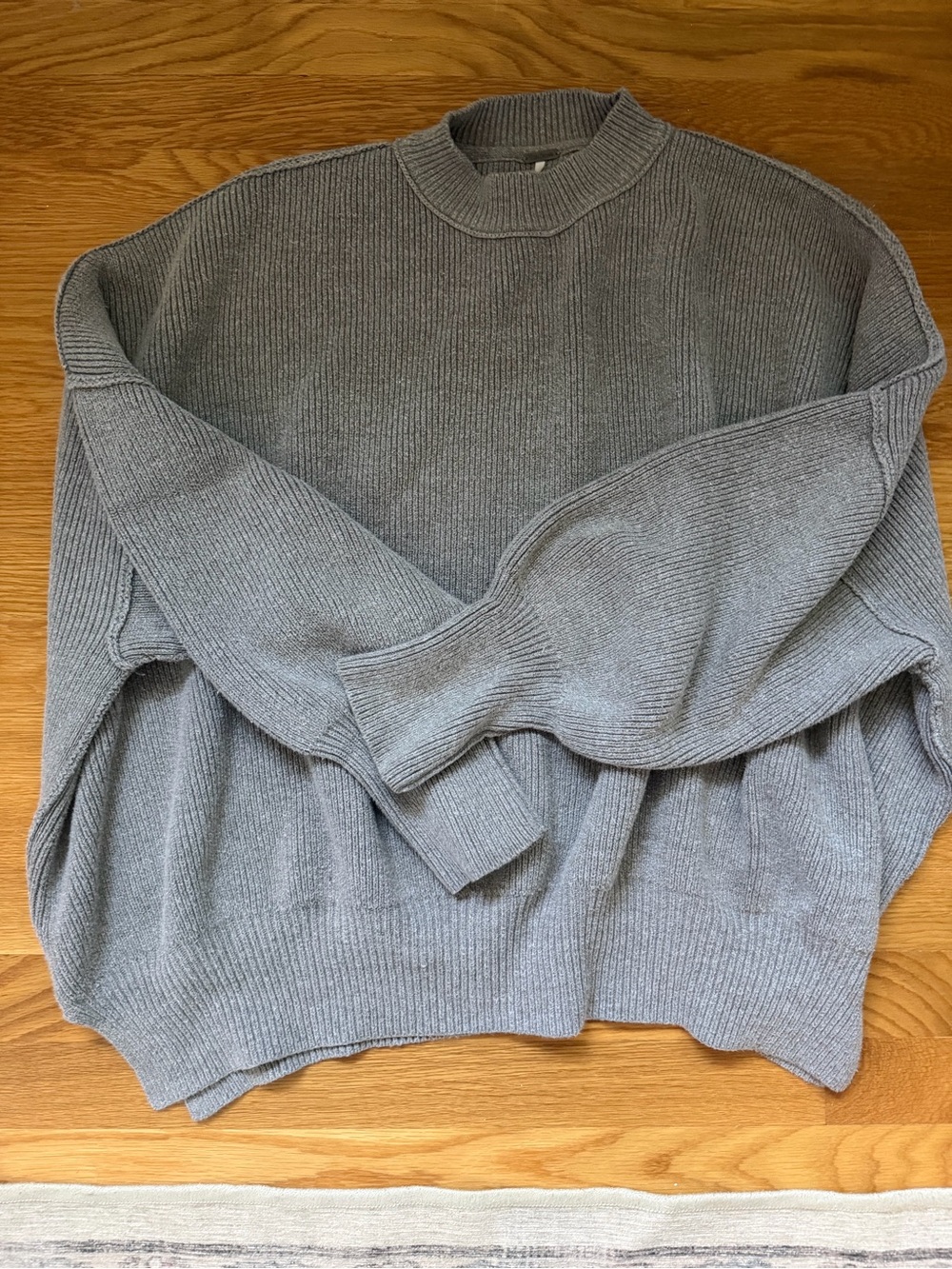 Free People East Street Gray Ribbed Crewneck